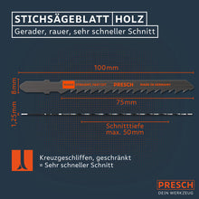 PRESCH Stichsägeblätter für Holz mit Kreuzschliff und hoher Schnitttiefe für effiziente Sägearbeiten