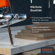 PRESCH Stichsägeblätter für Holz mit präzisionsgeschliffenen Zähnen und langer Haltbarkeit.