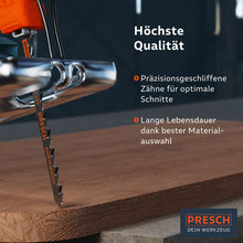 PRESCH Stichsägeblätter für Holz mit präzisionsgeschliffenen Zähnen und langer Haltbarkeit.