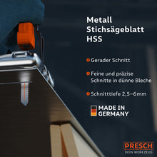 PRESCH Metaal Decoupeerzaagbladen voor hout met rechte snede en hoge zaagprecisie, kwaliteit Made in Germany.