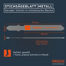 PRESCH Decoupeerzaagbladen voor metaal met precieze zaagsnede, zaagblad voor middelsterke platen en zaaggereedschap accessoires.