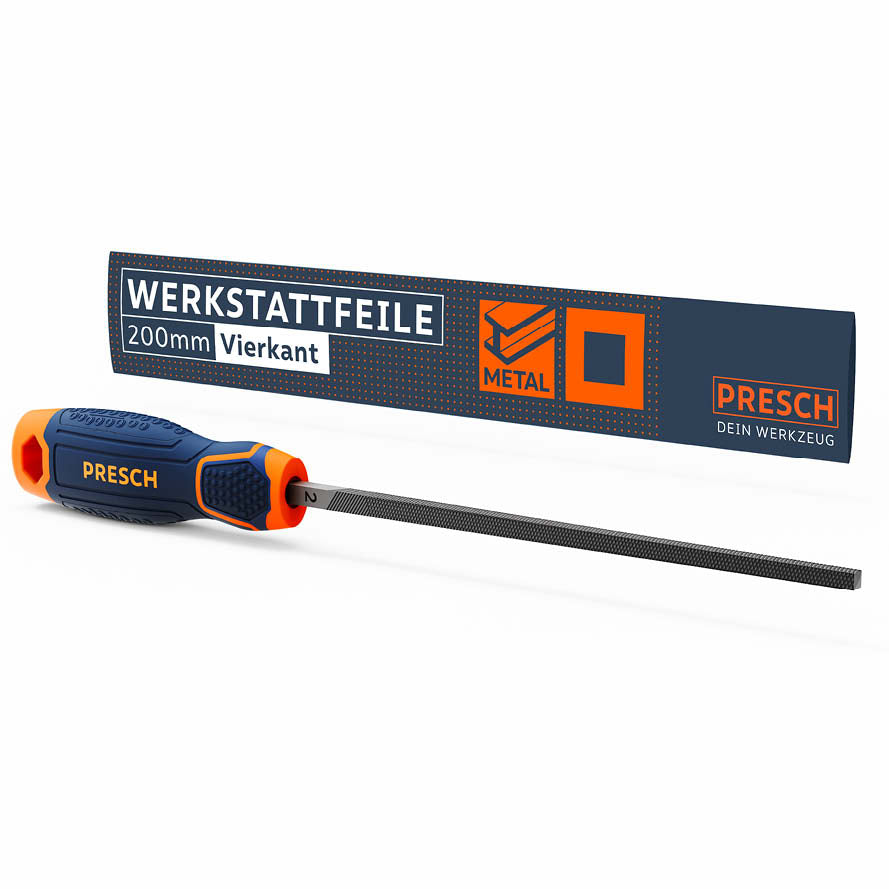 PRESCH Vierkantfeile 200mm für Metallbearbeitung, robuste Feilwerkzeuge in Profiqualität
